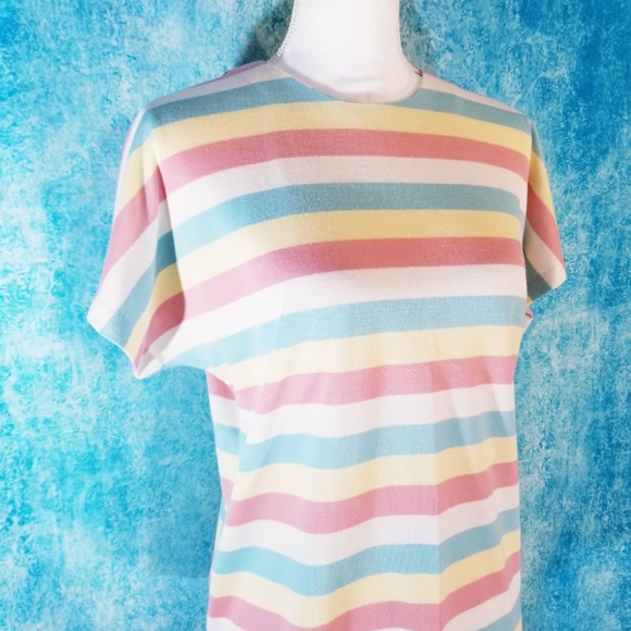 VTG 80s Career Guild Pastel Striped Dolman Top - Picture 4 of 14